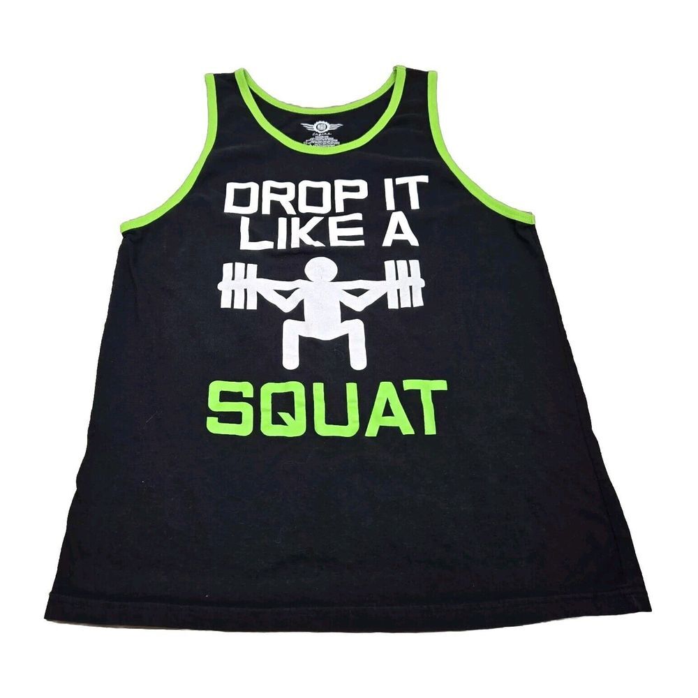 Mad Engine Tank Top Mens M Drop it Like‎ A Squat Black Graphic Print Cracking